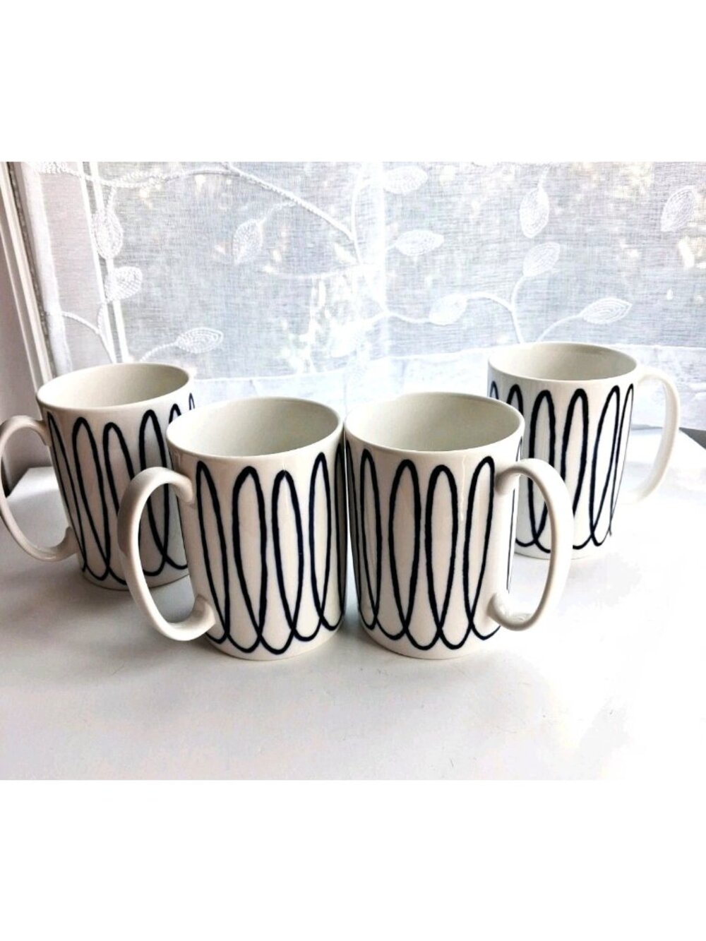 Kate Spade Charlotte Street West by Lenox Set 4 Porcelain Blue Swirl 4.25" Mugs
